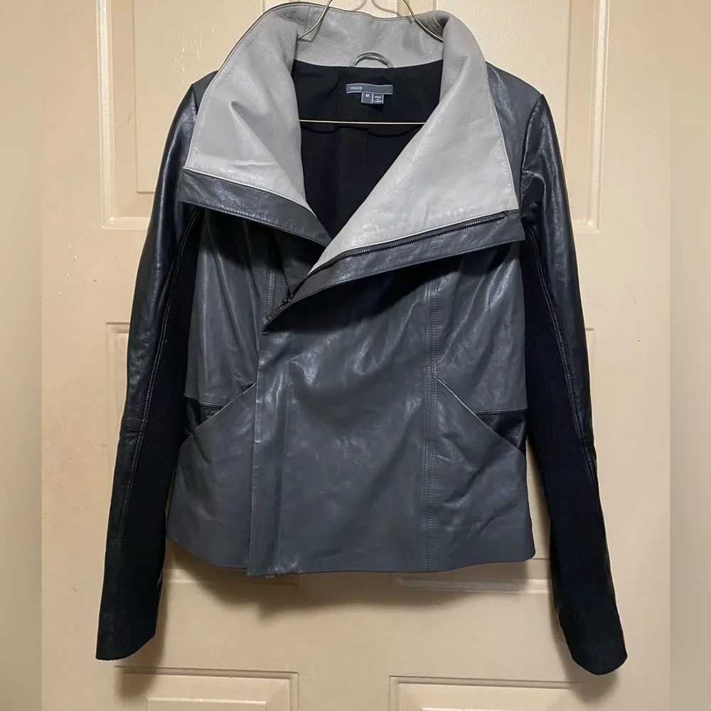 NWOT Vince Women’s Grey Lamb Leather Jacket - Picture 1 of 9